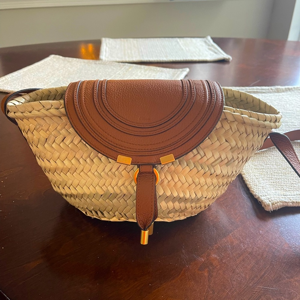 Chloe small Marcie raffia and leather basket tote
